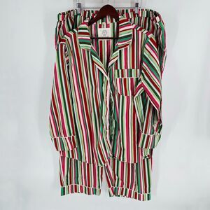 Printfresh Striped Red Green Long Pants Cotton Pajama Set 2X with sleep mask